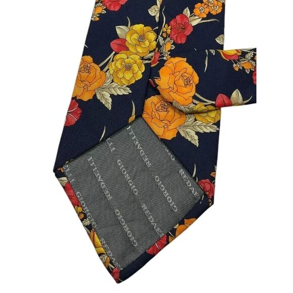 GIORGIO REDAELLI Men's 100% Silk Necktie LUXURY Tie XL Navy Floral W:3.8" EUC - Picture 4 of 4